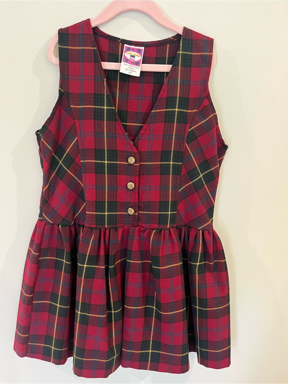 Vintage 90s Kids Plaid Jumper Dress Made in Canada | Holiday Size 6X